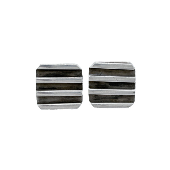 Vintage Sterling Silver 925 Striped Ridged Square Stud Earrings - Picture 1 of 5